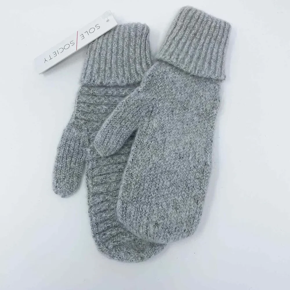 Sole Society Women's Mittens with Lurex Light Grey & Silver Metallic One‎ Size